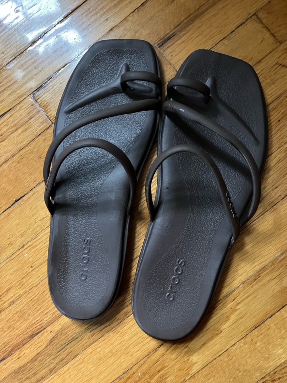 Crocs Women’s Miami Toe Loop Coffee Sandals - Dark Brown Strappy Slides